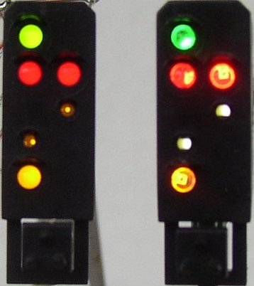 Signal mit falschen (links) richtigen (rechts) LED-Farben